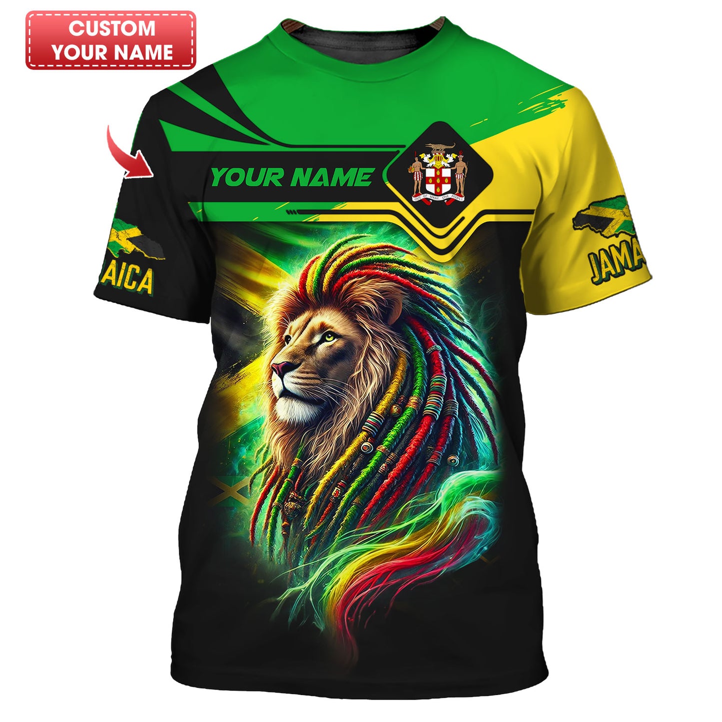 T-shirt personnalisé avec nom 3D du Lion de la Jamaïque, cadeau personnalisé pour les amoureux jamaïcains