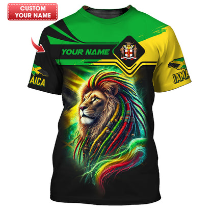 Camiseta personalizada con nombre en 3D del león de Jamaica, regalo personalizado para los amantes de Jamaica