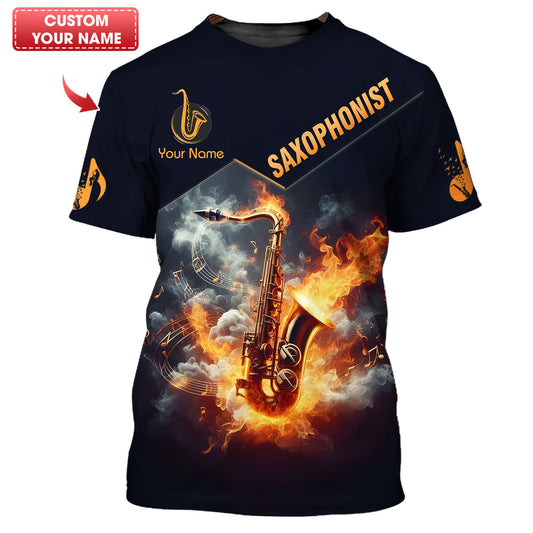 T-shirts personnalisés Saxophone avec feu 3D pour saxophoniste