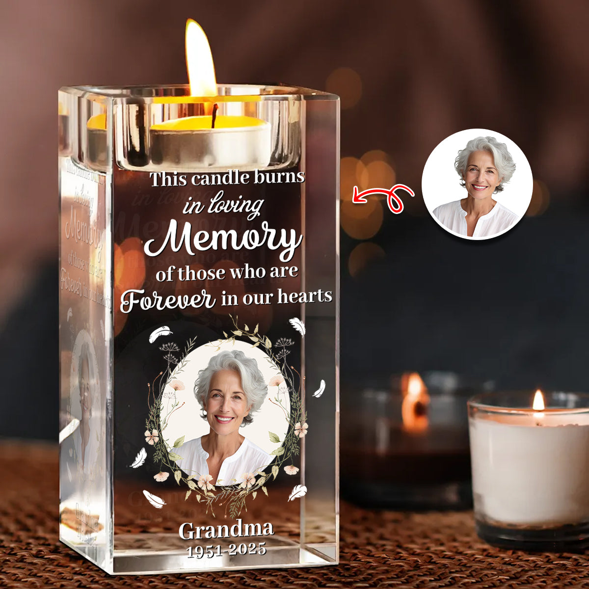 In Loving Memory - Memorial Gifts - Personalized Crystal Candle Holder