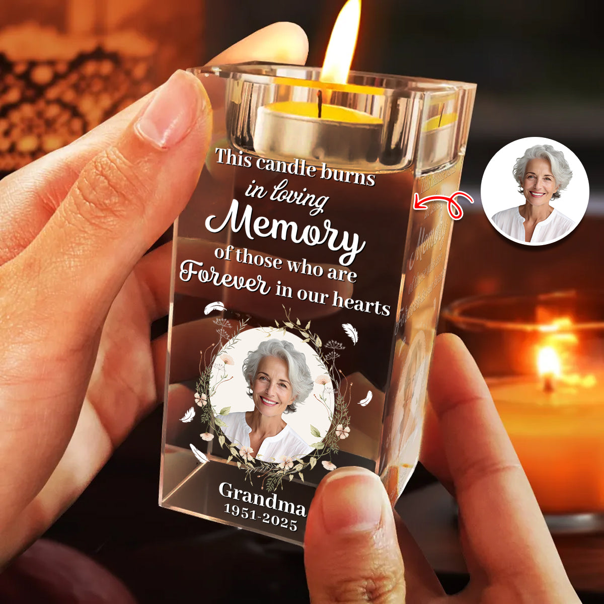 In Loving Memory - Memorial Gifts - Personalized Crystal Candle Holder