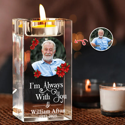 In Loving Memory I Am Always With You Cardinal - Memorial Gifts - Personalized Crystal Candle Holder
