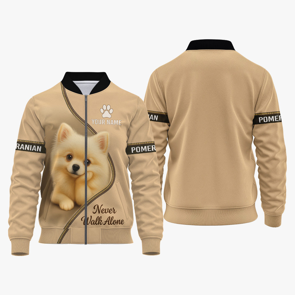 Personalized Pomeranian Unisex T Shirt - Cute Fluffy Dog Design Never Walk Alone