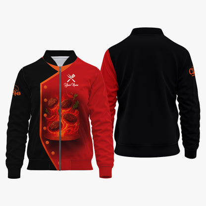 Personalized BBQ Chef T Shirt - Flaming Grill Patties Red Black Design