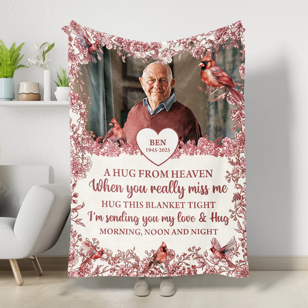 A Hug From Heaven Flowers - Memorial Personalized Custom Blanket - Sympathy Gift