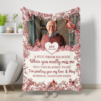 A Hug From Heaven Flowers - Memorial Personalized Custom Blanket - Sympathy Gift