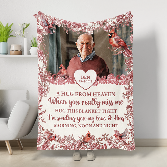 A Hug From Heaven Flowers - Memorial Personalized Custom Blanket - Sympathy Gift