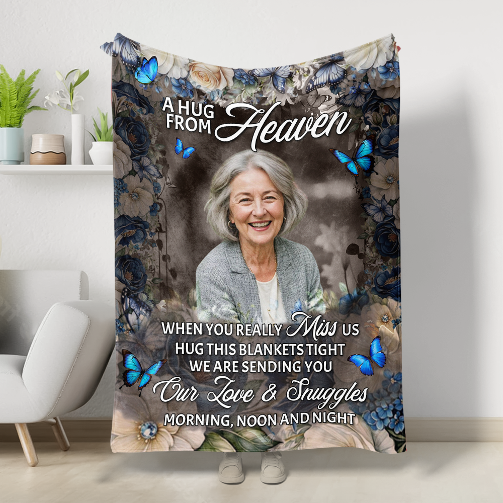 A Hug From Heaven Our Love - Memorial Personalized Custom Blanket - Sympathy Gift