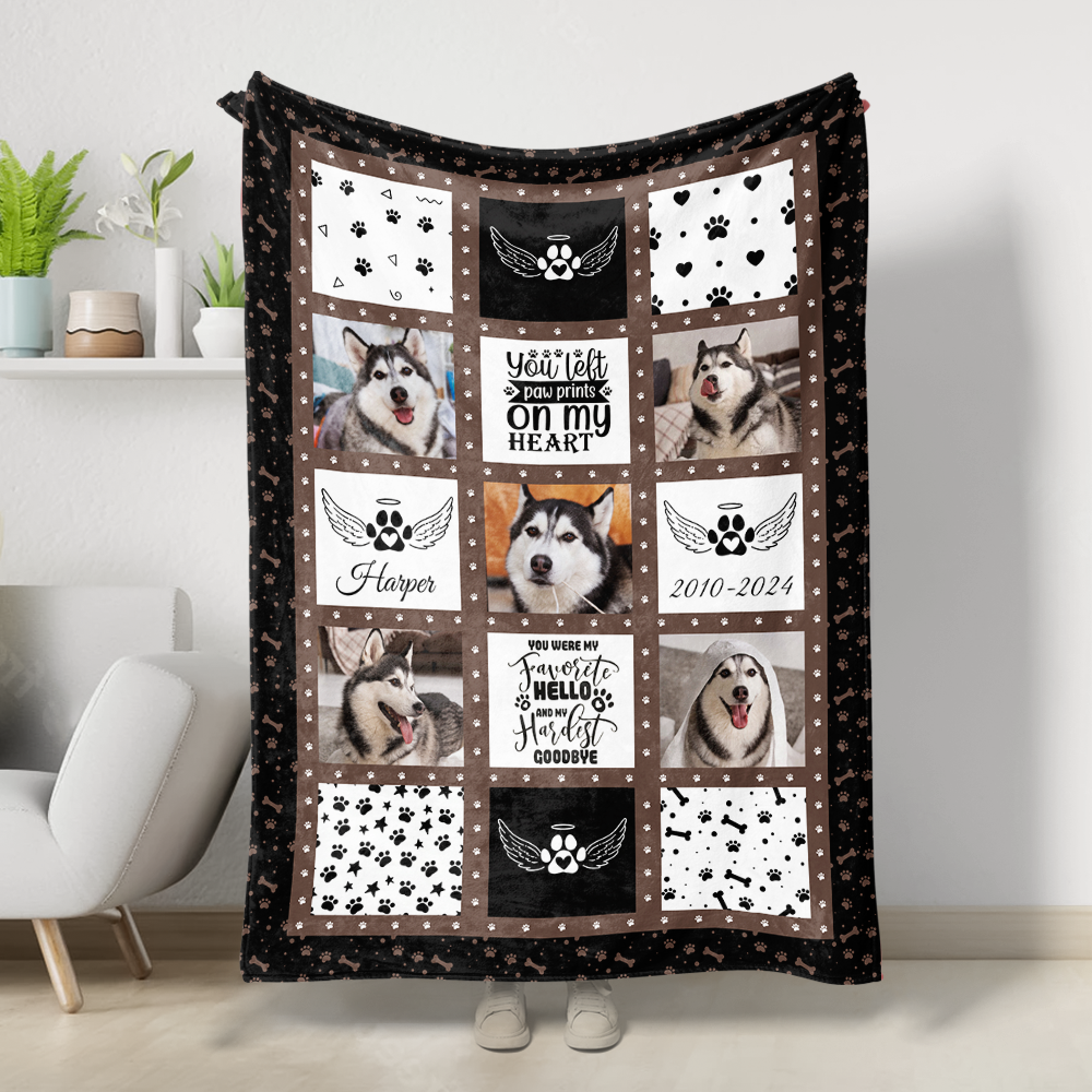 you Left Paw Prints On My Heart - Memorial Personalized Custom Blanket - Sympathy Gift