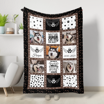 you Left Paw Prints On My Heart - Memorial Personalized Custom Blanket - Sympathy Gift