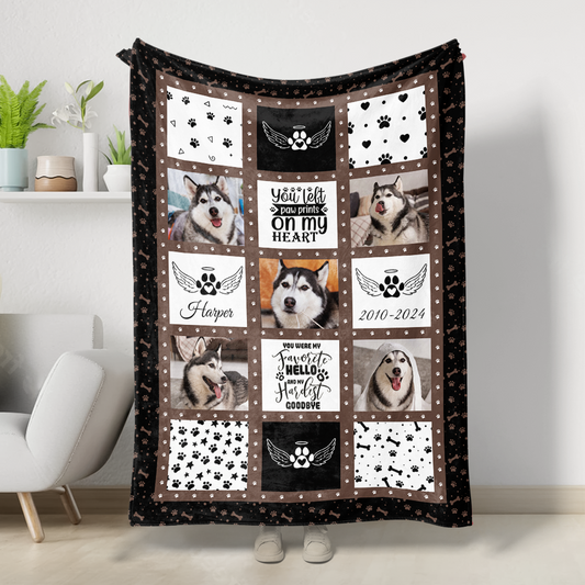 you Left Paw Prints On My Heart - Memorial Personalized Custom Blanket - Sympathy Gift