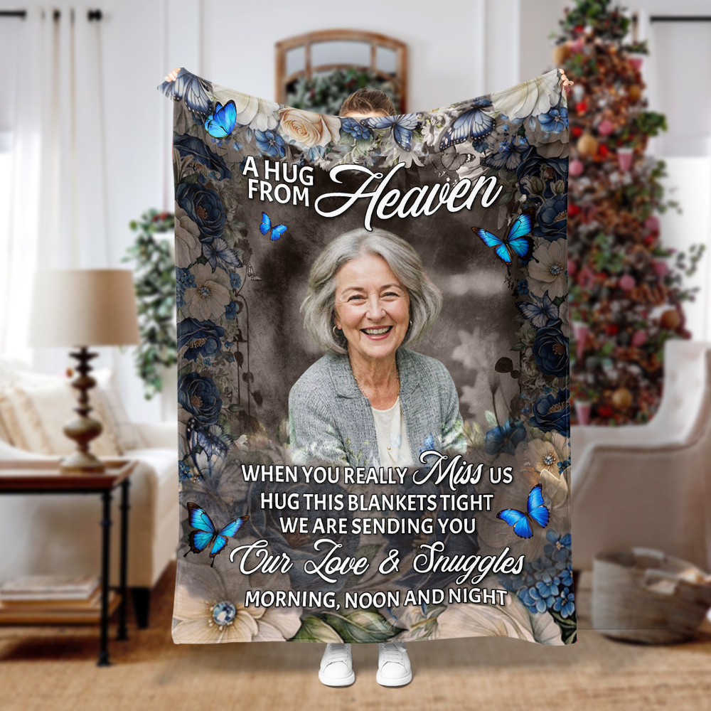 A Hug From Heaven Our Love - Memorial Personalized Custom Blanket - Sympathy Gift