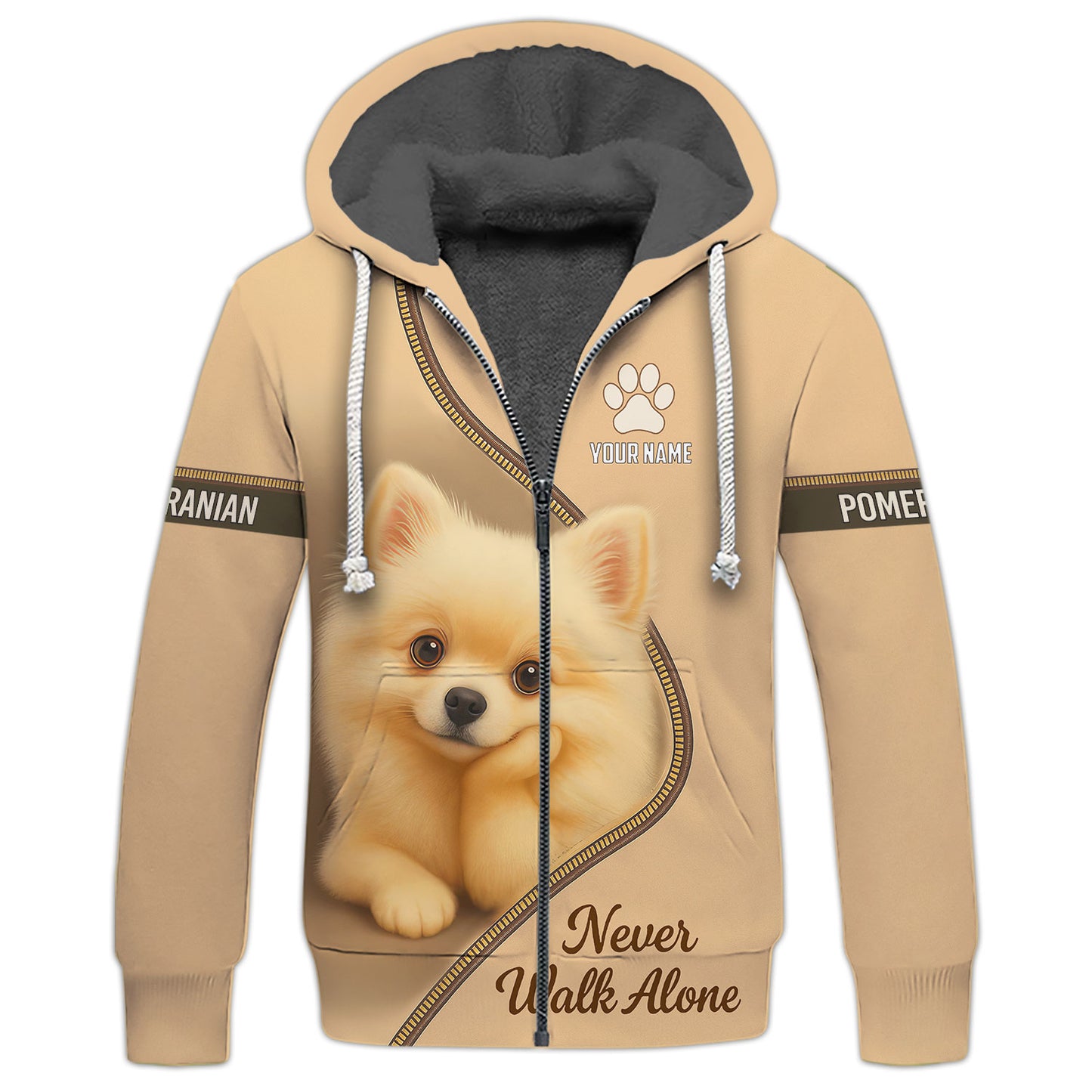 Personalized Pomeranian Unisex T Shirt - Cute Fluffy Dog Design Never Walk Alone