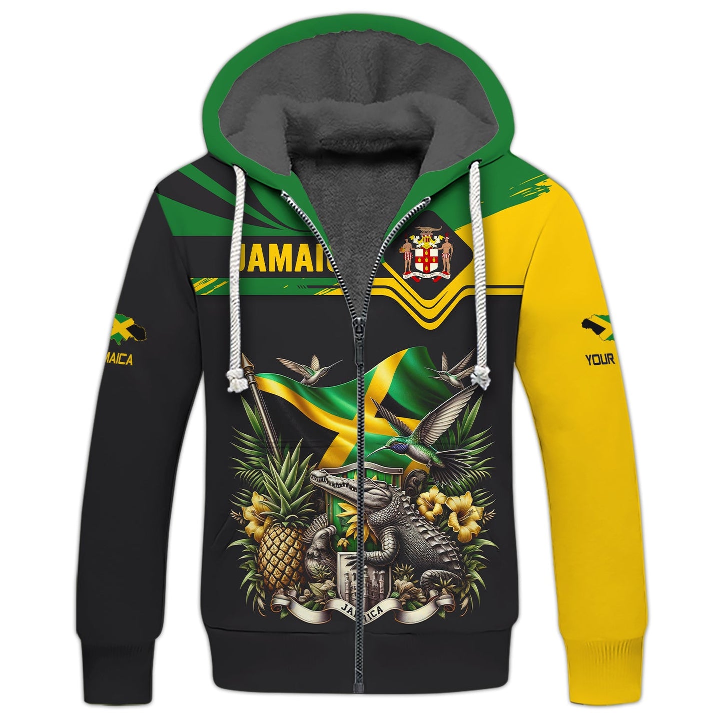 Sweat à capuche avec fermeture éclair et nom personnalisé Love Jamaica, impression 3D complète, cadeau pour les amoureux de la Jamaïque