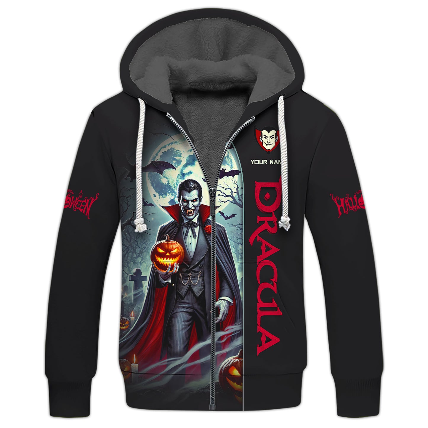 Camisetas con estampado 3D completo de Drácula con calabaza, regalo con nombre personalizado para amantes de Halloween