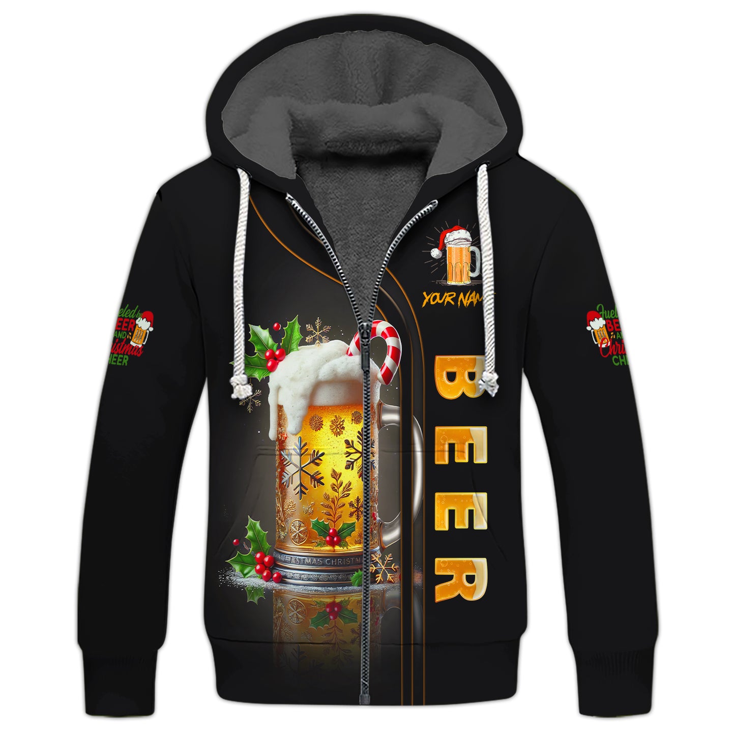 Unisex Christmas Beer Mug T-Shirt Personalized Name T-Shirt for Beer Lovers