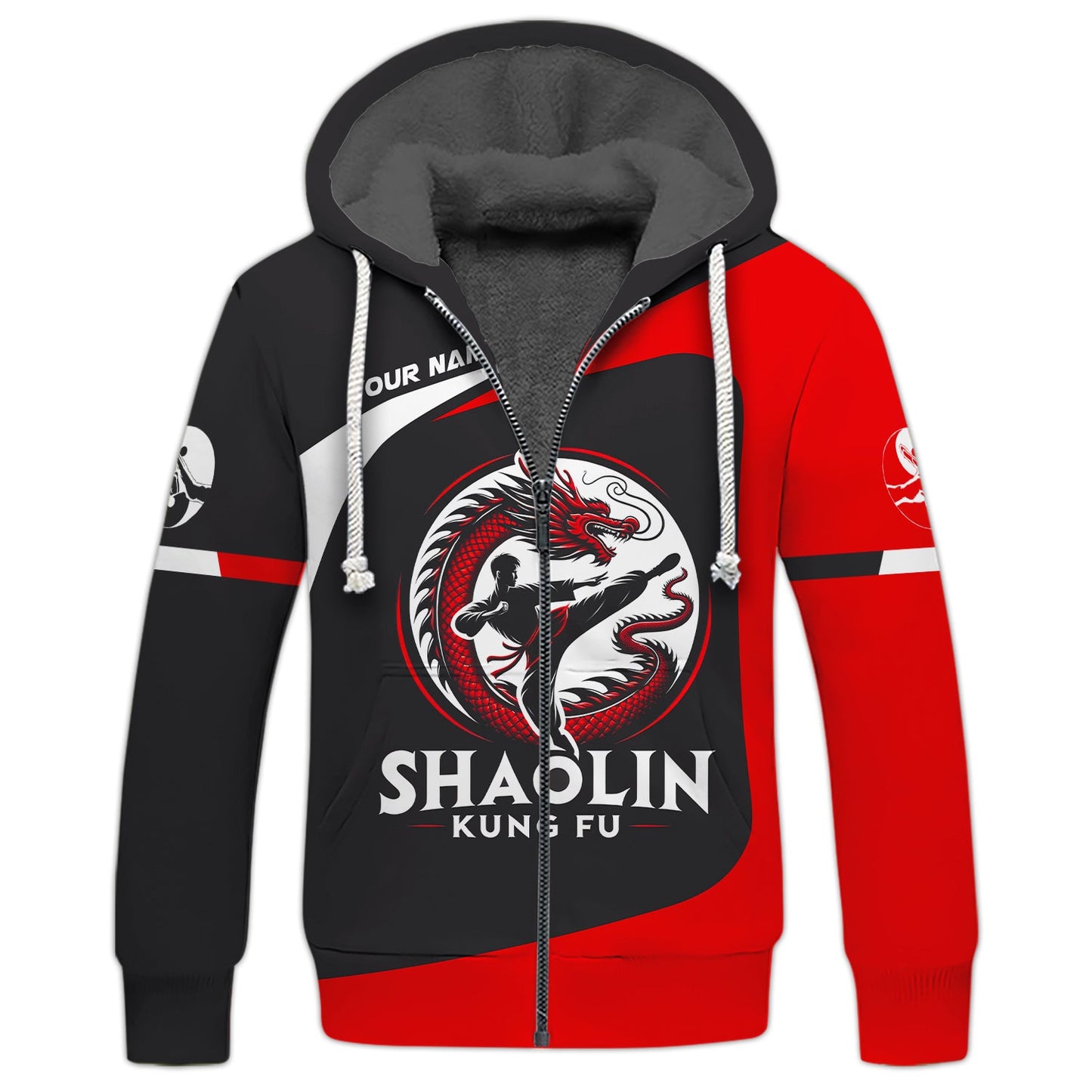 Sweat à capuche personnalisé avec nom Shaolin Kung Fu 3D avec fermeture éclair, cadeau personnalisé pour les amateurs de Shaolin Kung Fu