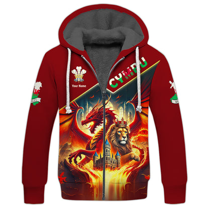 3D Full Print Dragon With Lion King Of Wales Shirt Personalized Name Gif For Welsh Lovers