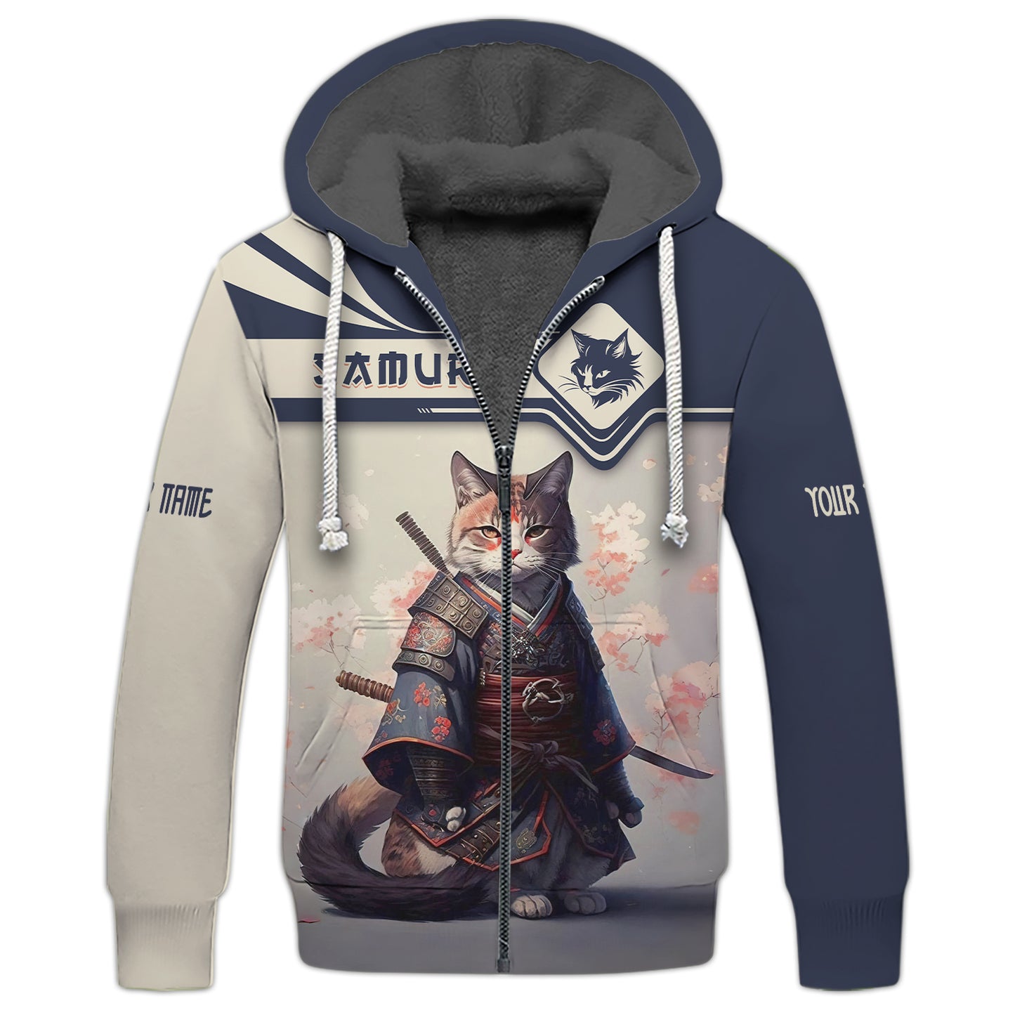 T-shirts personnalisés Cat Samurai Cat Samurai avec fleur de cerisier T-shirt 3D Cadeau pour les amoureux des samouraïs