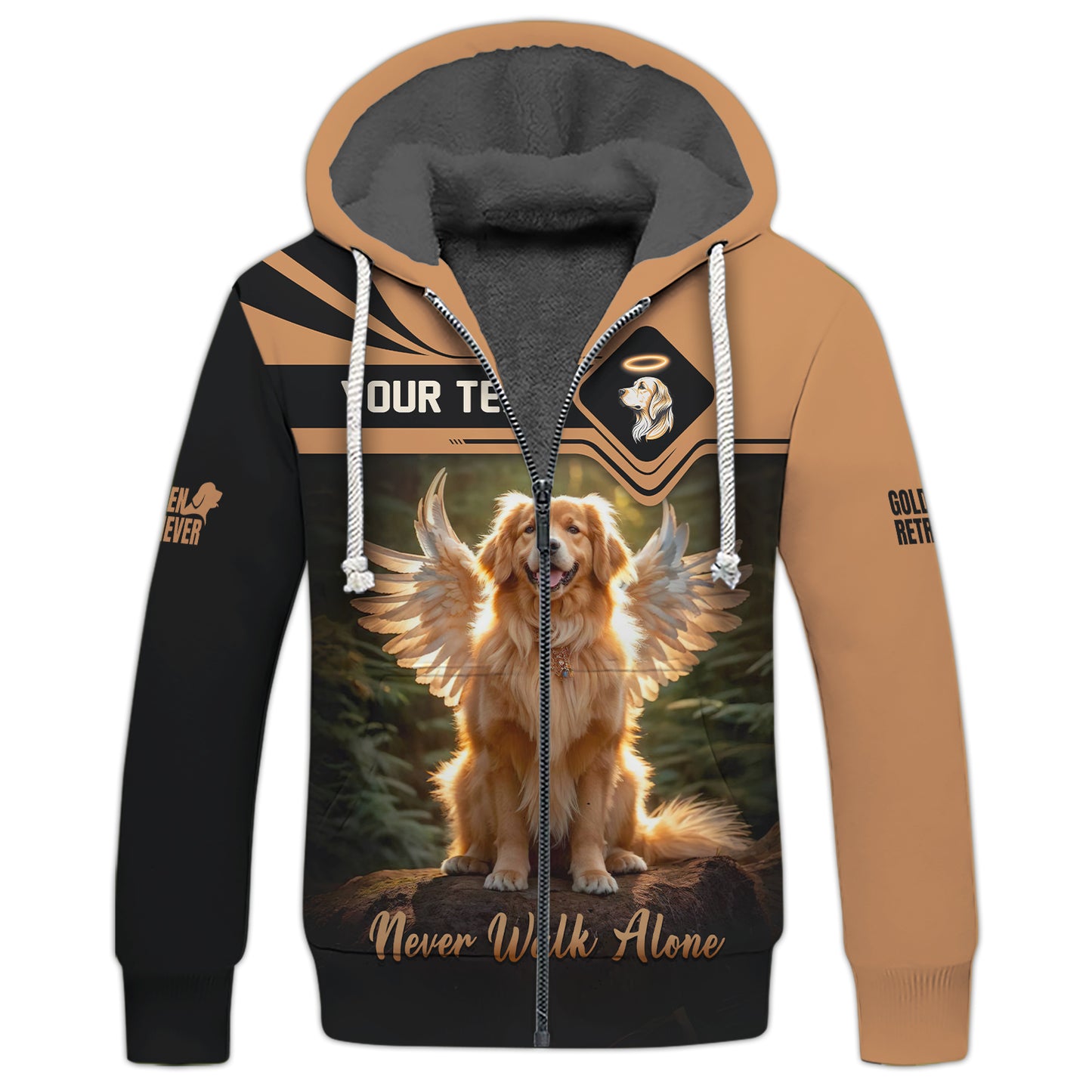 Golden Retriever Custom Name 3D Zipper Hoodie Never Walk Alone Gift For Dog Lover