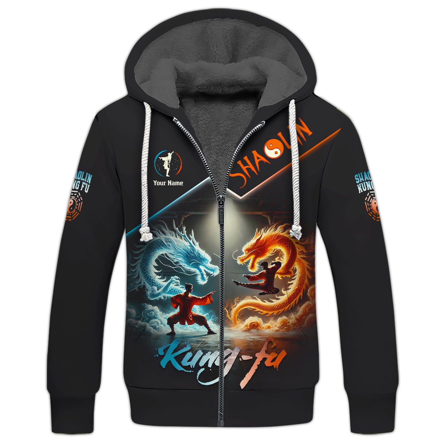 Camiseta con estampado 3D completo de dragón elemental de kungfu Shaolin, regalo con nombre personalizado para amantes del kungfu Shaolin