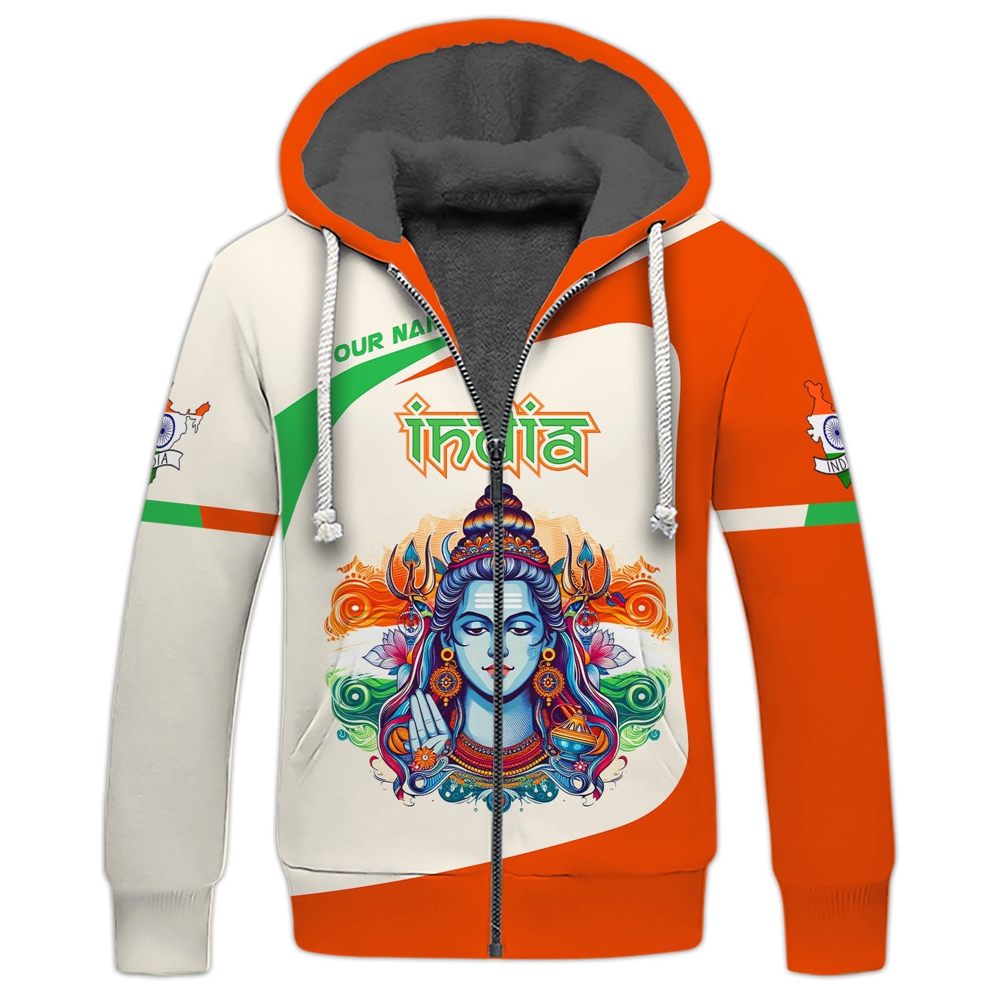 T-shirts personnalisés en Inde Lord Shiva India 3D Zipper Hoodie Cadeau pour les amoureux de l'Inde