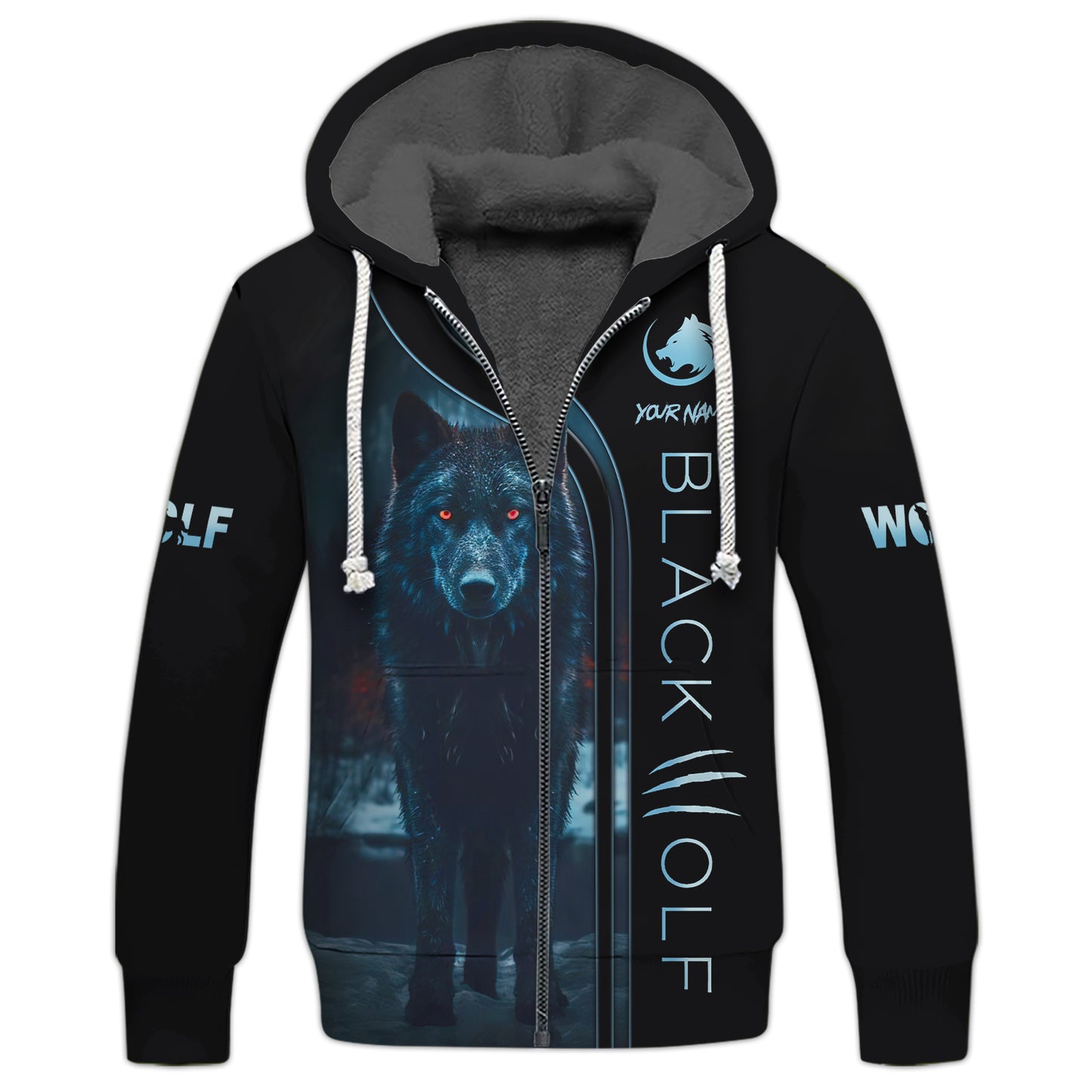 Personalized Black Wolf Zipper Hoodie - Embrace The Spirit Of The Wild