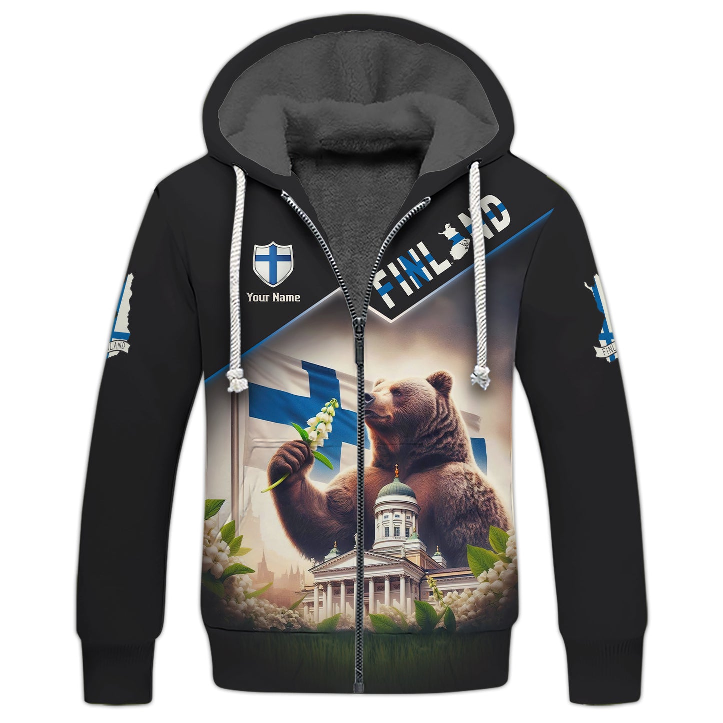 3D Full Print Finnish Brown Bear Shirt Personalized Name Gift For Finland Lovers