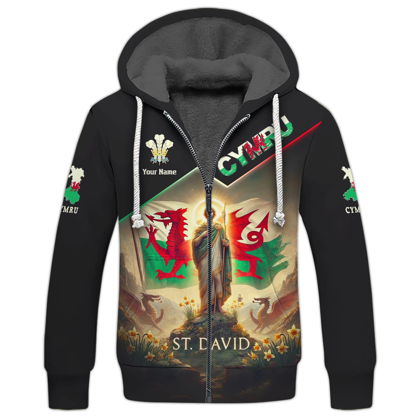 3D Full Print St.David With Wales Flag Shirt Personalized Name Gif For Wales Lovers