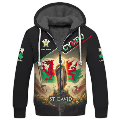 3D Full Print St.David With Wales Flag Shirt Personalized Name Gif For Wales Lovers