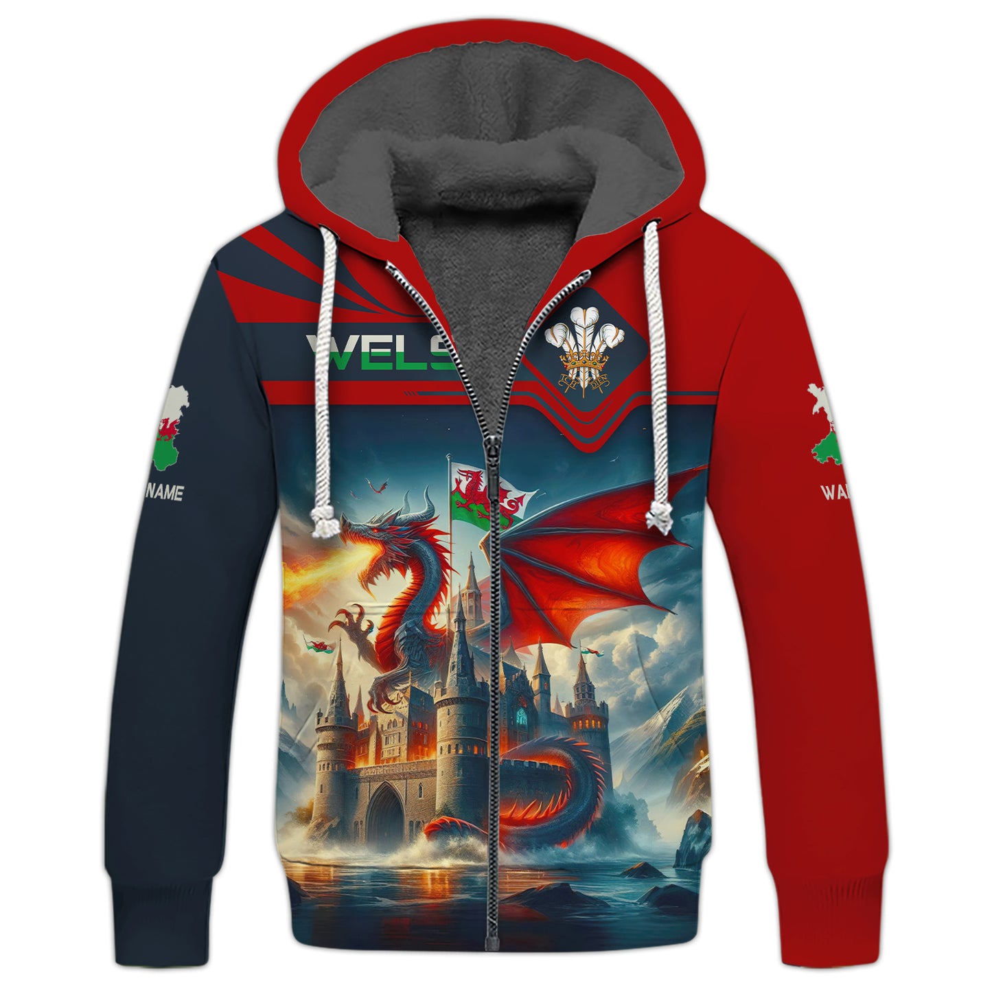 T-shirt imprimé 3D Love Wales Dragon Wales Sweat à capuche zippé Cadeau pour les amoureux du Pays de Galles