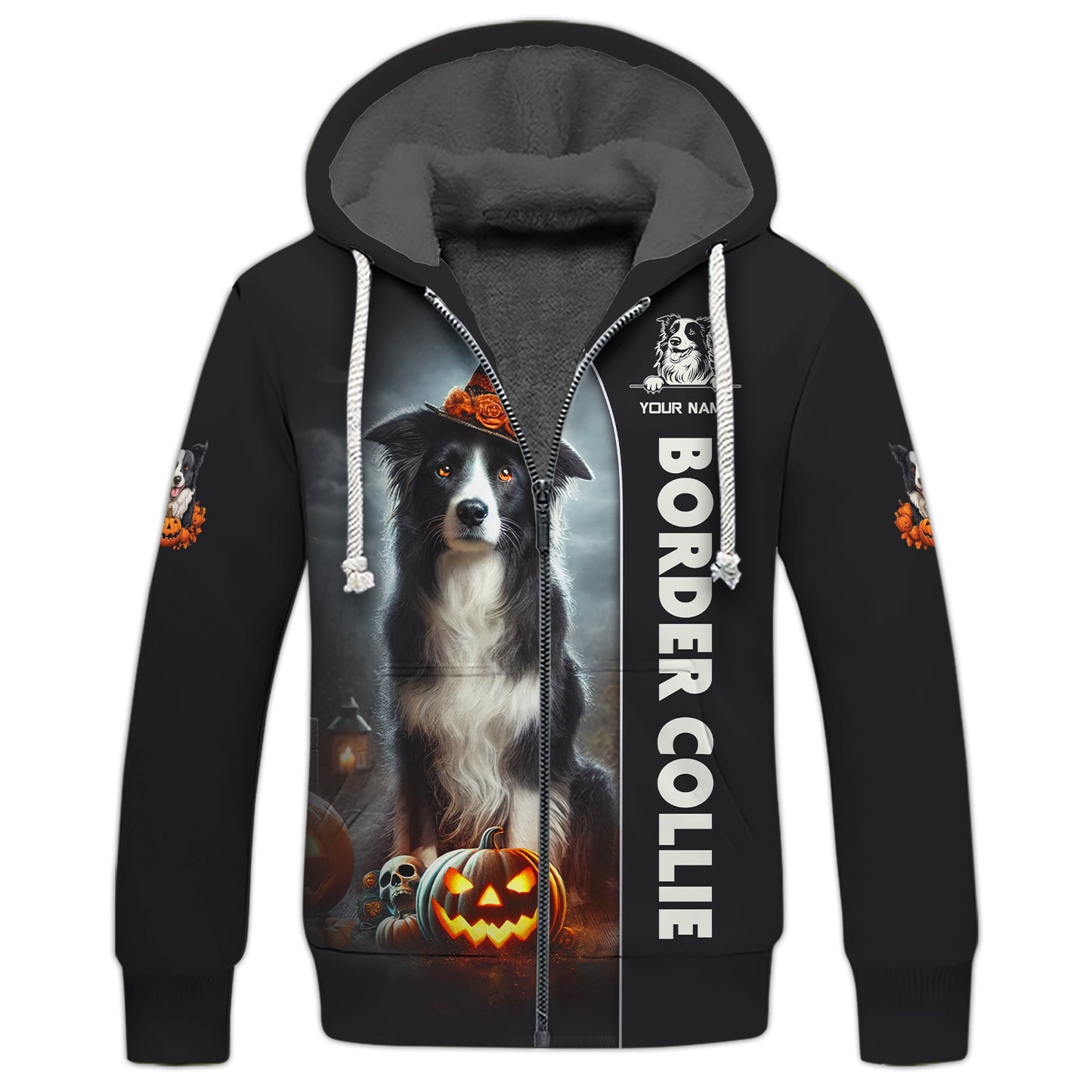 Camiseta personalizada con nombre en 3D de Border Collie. Regalo de feliz Halloween para amantes de los perros