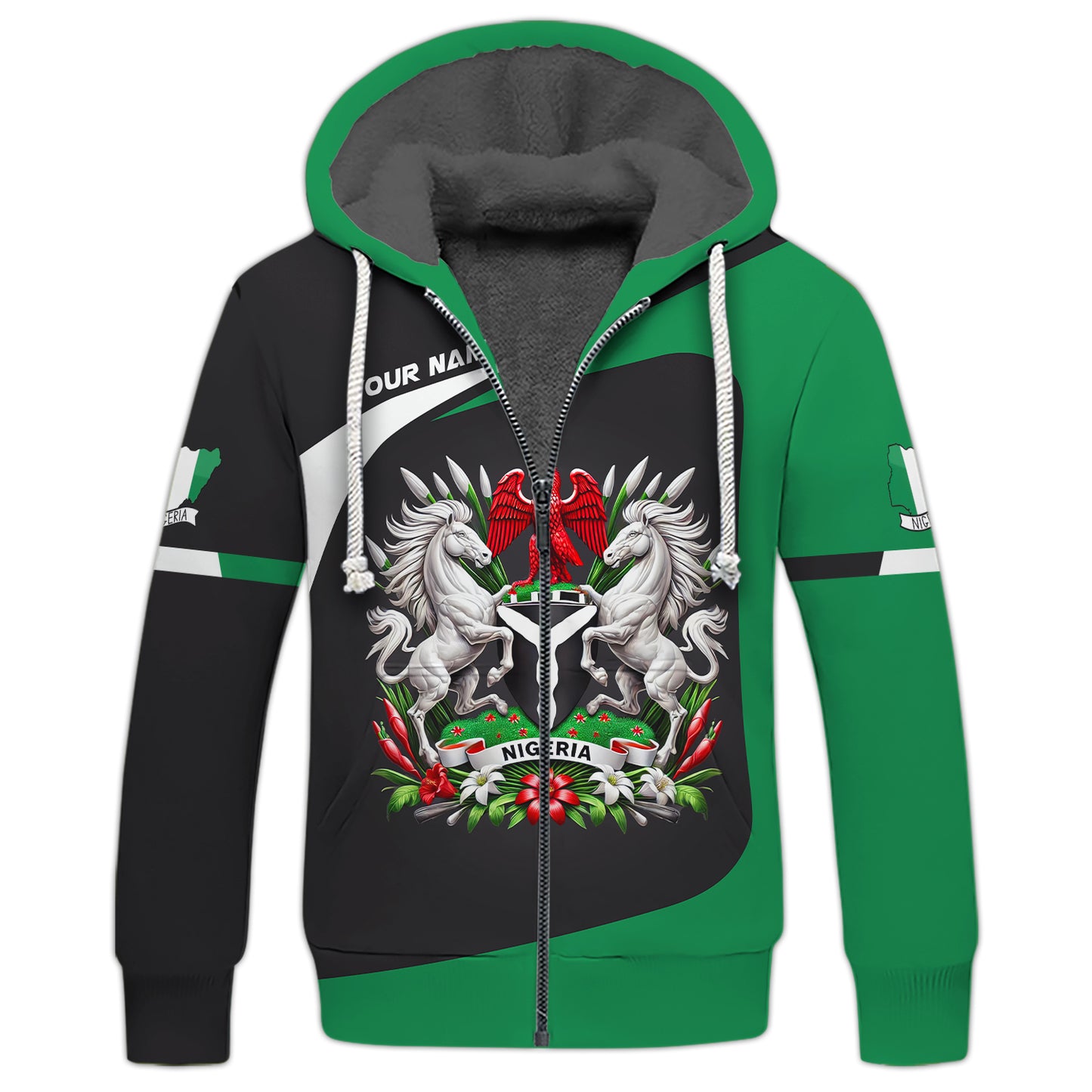 Coat Of Arms Nigerian Custom Name 3D Zipper Hoodie Gift For Nigeria Lovers