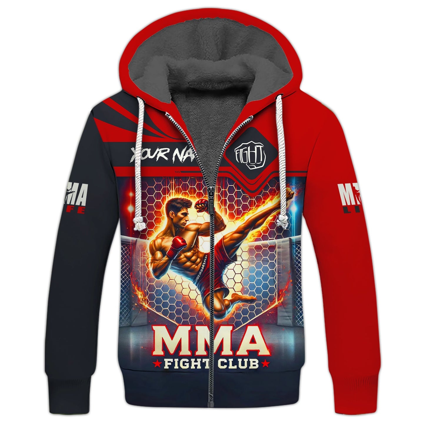 3D Full Print MMA Zipper Hoodie Personalized Name Gift For MMA Lovers