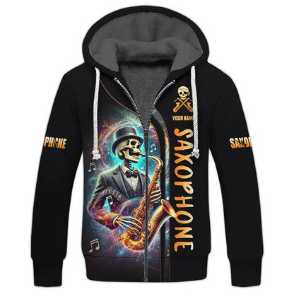 Camisetas personalizadas con diseño de esqueleto de artista tocando el saxofón Camiseta 3D de saxofón Regalo para amantes del saxofón