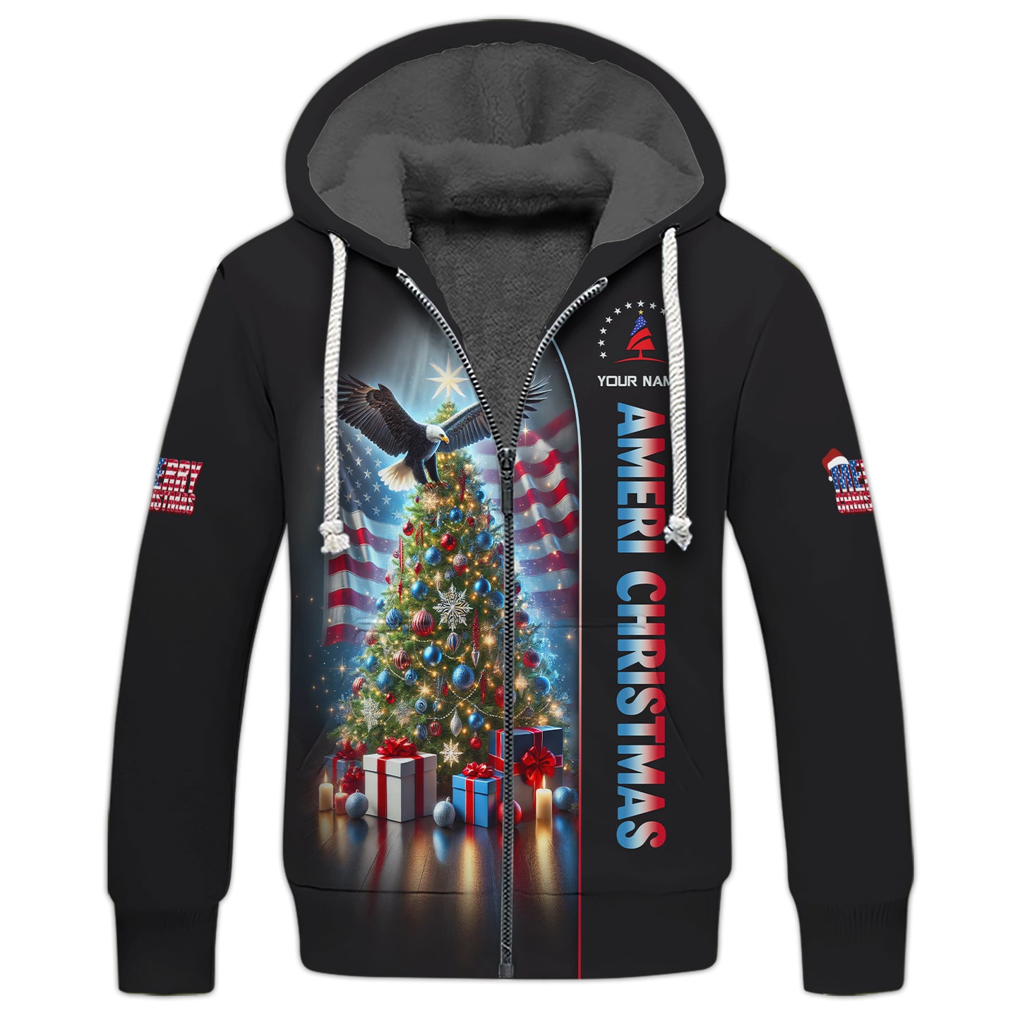 3D Full Print Christmas Tree With American Eagle T-Shirts Personalized Name Gift For American Lovers