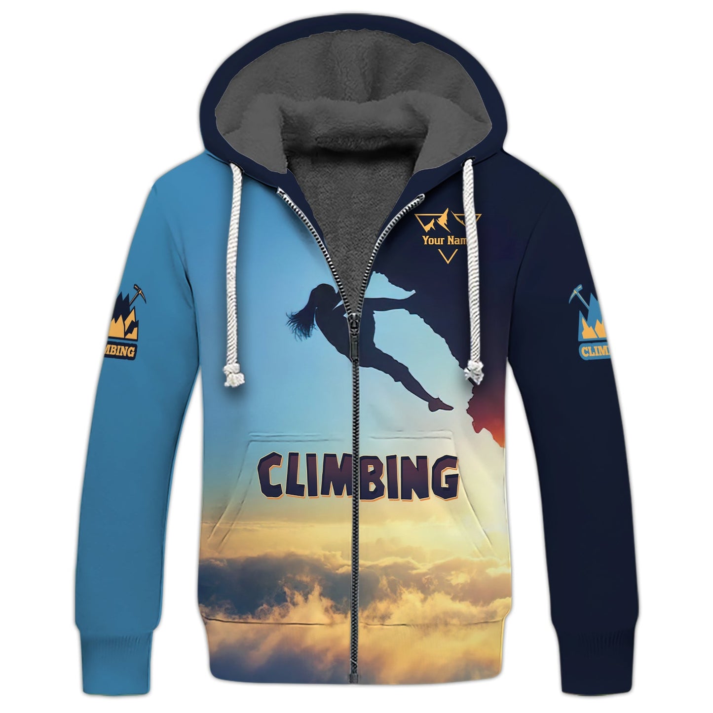 Climbing With Sunset Custom T-Shirts Gift For Climbing Lovers 3D Zipper Hoodie