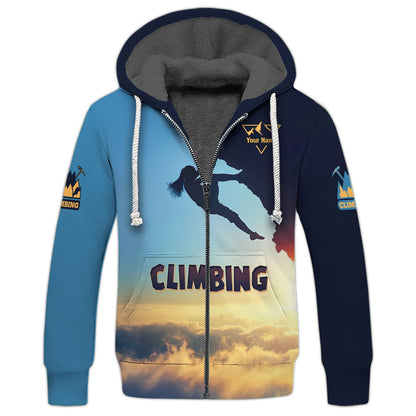 Camiseta personalizada con capucha y cremallera 3D de escalada al atardecer, regalo para amantes de la escalada