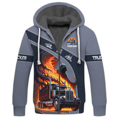 Fire Black Truck Custom Name Shirt Truck Or Treat Gift For Trucker Lover 3D Shirts