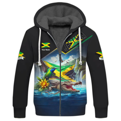 Personalized Jamaica Pride Zipper Hoodie Crocodile And Hummingbird Of Jamaica Gift For Jamaican Lover