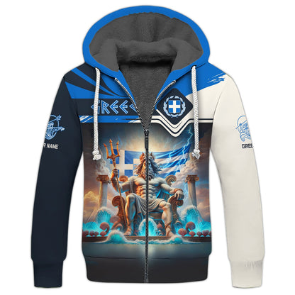 Sudadera con capucha y cremallera griega con estampado completo en 3D, regalo con nombre personalizado para amantes de Grecia