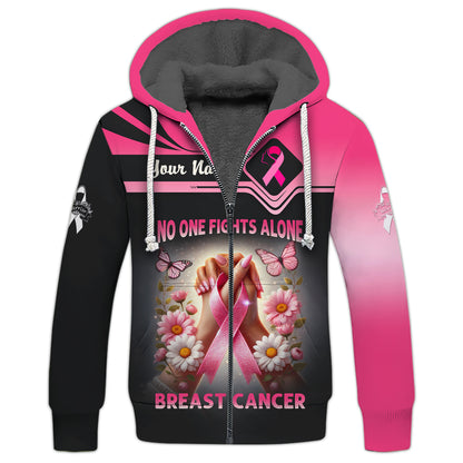 Personalized Name Breast Cancer 3D T-Shirt - No One Fights Alone