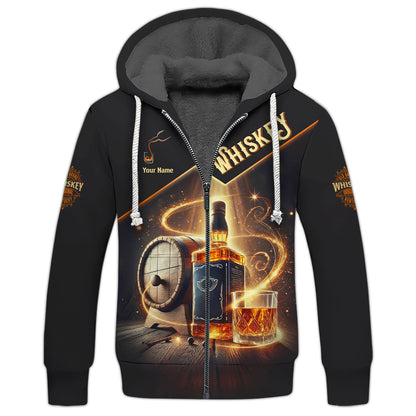 3D Full Print Whiskey With Barrel Zipper Hoodie Personalized Name Gift For Wine Lovers