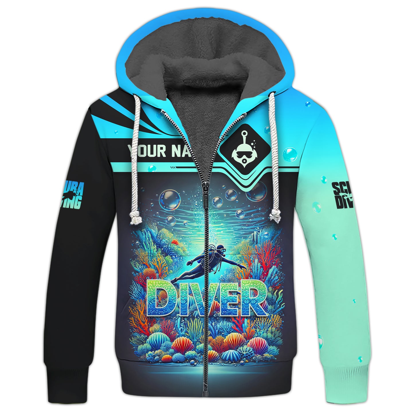 Scuba Diving Explore The Ocean Custom Name 3D Zipper Hoodie Personalized Gift For Diver Lovers