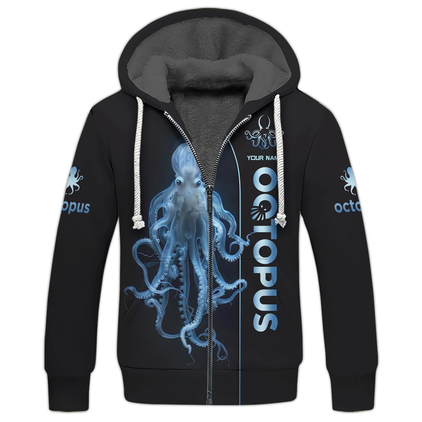 3D Full Print Octopus Zipper Hoodie Stunning Deep Sea Creature Personalized Name Gift For Octopus Lovers