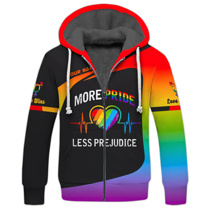 LGBT Custom Name Zipper Hoodie More Pride Less Prejudice 3D Shirts Gift For LGBT Lovers