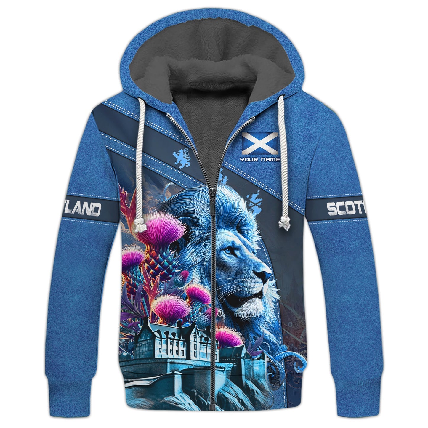 The Lion With Thistle Of Scotland Personalized Name 3D Zipper Hoodie Custom Gift For Scotist Lovers