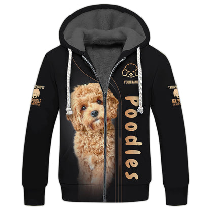 3D Full Print Cute Baby Poodle Zipper Hoodie Personalized Name Gift For Dog Lovers