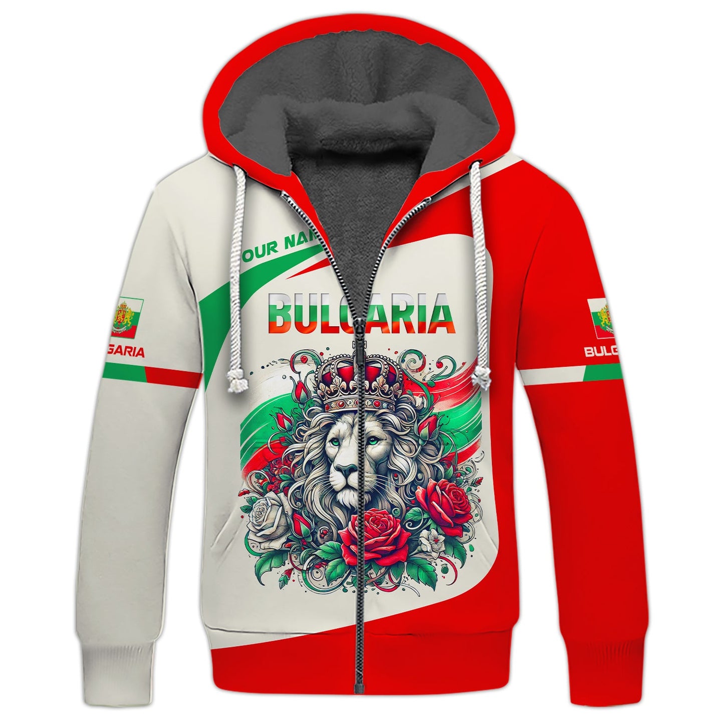 Bulgaria Custom Name Zipper Hoodie Lion King With Rose 3D Shirts Gift For Bulgaria Lover