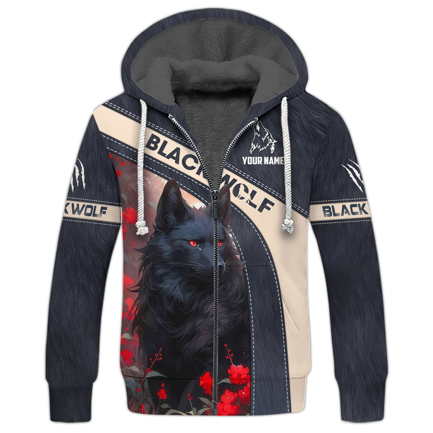 Camiseta personalizada en 3D con diseño de lobo negro y flores rojas, regalo para amantes de los lobos